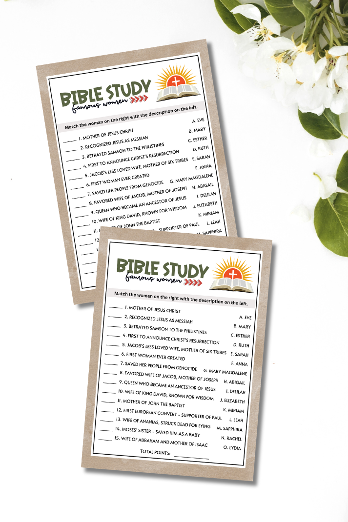 Looking for a captivating and educational game for your Sunday School or Bible Study group? Whether you're engaging kids, teens, adults, or seniors, this "Famous Women In The Bible" trivia game from Party Prints Press is just what you need!